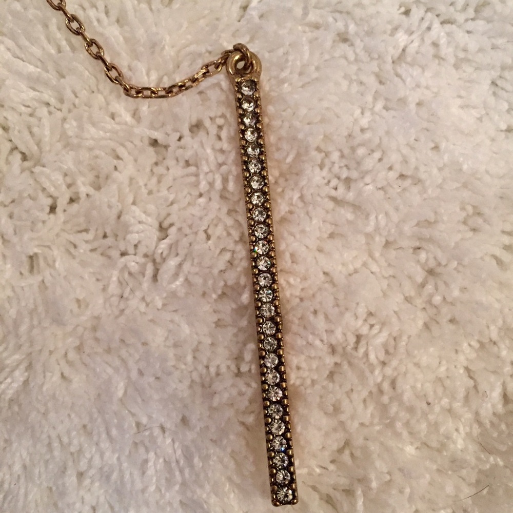 2/$25💋 Long Gold Rhinestone Pull Drop Necklace - Picture 3 of 6